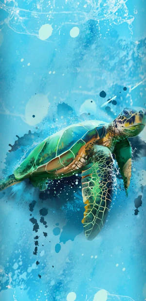 A Beautiful Sea Turtle Swimming Beneath The Glistening Ocean Surface Wallpaper