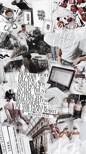 A Beautiful White Aesthetic Collage Design Wallpaper