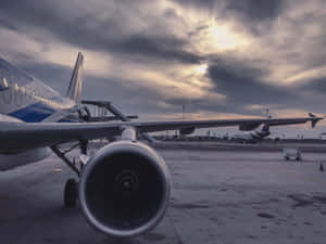 A Beautiful, Young Plane Flying Silently Under The Clouds. Wallpaper