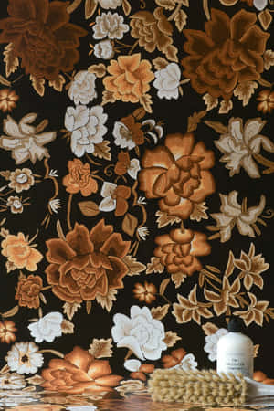 A Black And Brown Floral Wallpaper With A Brush Wallpaper