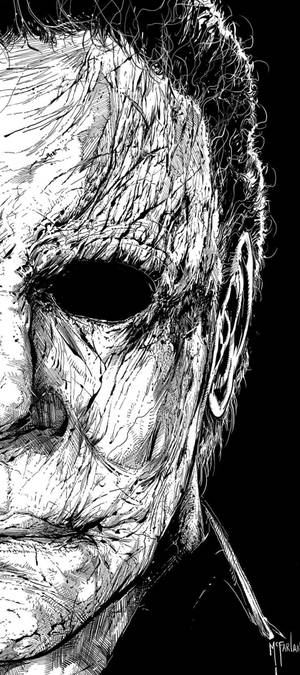 A Black And White Drawing Of A Halloween Mask Wallpaper