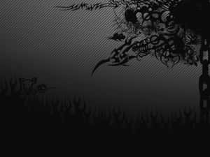 A Black And White Image Of A Skull With Flames Wallpaper