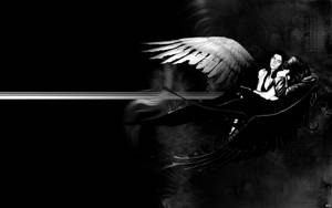 A Black And White Image Of An Angel With Wings Wallpaper