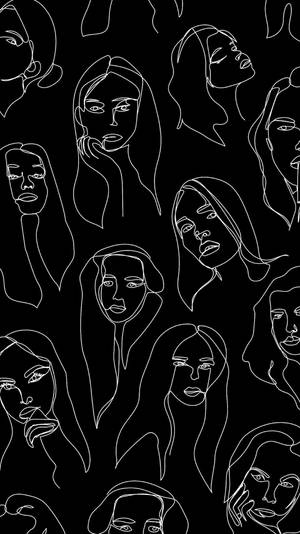 A Black And White Pattern Of Women's Faces Wallpaper