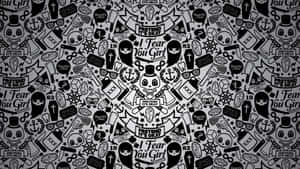 A Black And White Pattern With Many Different Objects Wallpaper