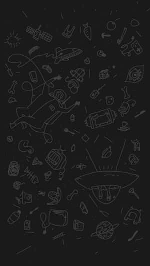 A Black Background With A Spaceship And Other Objects Wallpaper