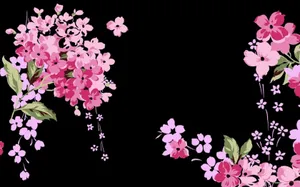 A Black Background With Pink Flowers On It Wallpaper