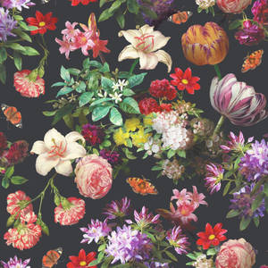 A Black Floral Garden Adds Contrast To This Exquisite Landscape Wallpaper