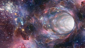 A Black Hole In Space With Stars And A Spiral Galaxy Wallpaper