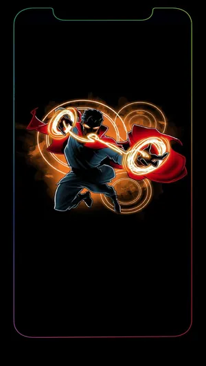 A Black Phone With A Man In A Flame Costume Wallpaper