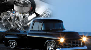 A Black Truck With A Big Engine Wallpaper