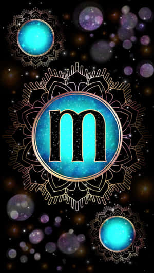 A Blue And Gold Letter M With Stars And A Moon Wallpaper