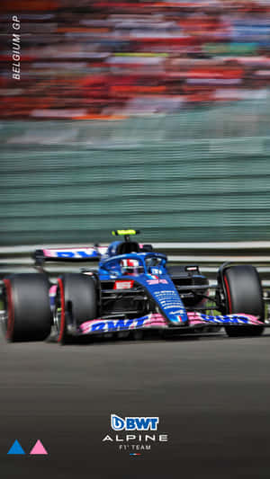 A Blue And White Racing Car On A Track Wallpaper