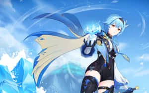 A Blue Anime Girl With A Sword And Ice Wallpaper