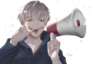 A Boy Holding A Megaphone In The Rain Wallpaper