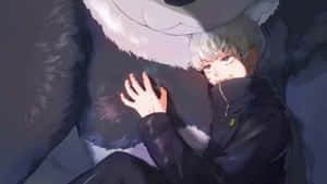 A Boy Is Hugging A Wolf Wallpaper