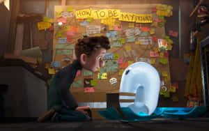 A Boy Is Sitting On A Chair Next To A Robot Wallpaper