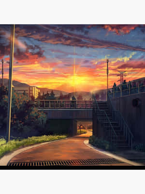 A Breathtaking View Of A Pastel Sunset Over An Anime Scenery. Wallpaper
