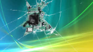 A Broken Computer Board With A Colorful Background Wallpaper