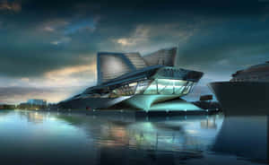 A Building With A Boat On It Wallpaper