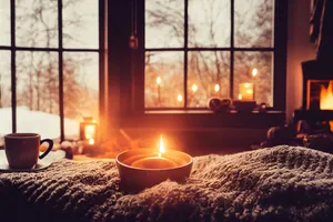 A Candle Is Sitting On A Blanket In Front Of A Window Wallpaper