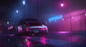 A Car Driving Down A Street At Night Wallpaper