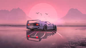 A Car Driving On The Beach At Sunset Wallpaper