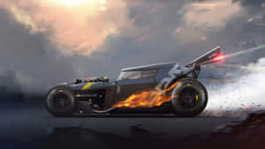 A Car With Flames Coming Out Of It Wallpaper