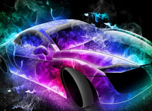A Car With Smoke And Colorful Flames Wallpaper