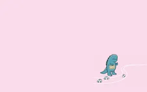 A Cartoon Dinosaur Is Walking On A Pink Background Wallpaper