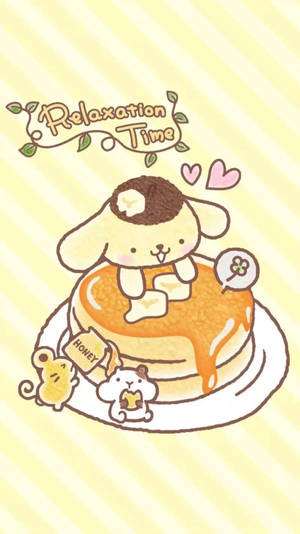 A Cartoon Dog Is Sitting On A Pancake With A Teddy Bear Wallpaper