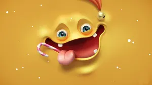 A Cartoon Face With A Candy Cane Sticking Out Of Its Mouth Wallpaper