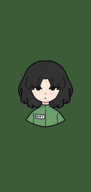 A Cartoon Girl With Black Hair And Green Shirt Wallpaper