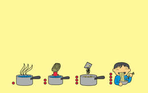 A Cartoon Illustration Of A Man Cooking Soup Wallpaper