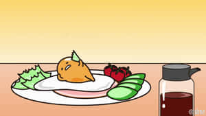 A Cartoon Image Of A Plate With A Chicken On It Wallpaper