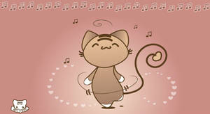 A Cat Is Dancing With Music Notes Wallpaper
