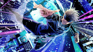 A Character In A City With A Sword Wallpaper