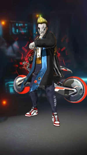 A Character In A Video Game Is Standing On A Bike Wallpaper