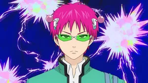 A Character With Pink Hair And Green Eyes Wallpaper