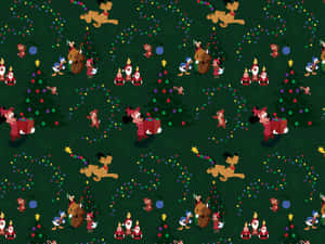 A Christmas Pattern With Reindeer And Christmas Trees Wallpaper