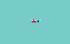 A Christmas Tree And A Bus On A Blue Background Wallpaper