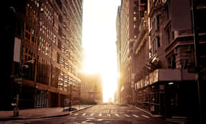 A City Street With A Street Light Wallpaper