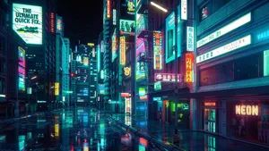 A City Street With Neon Signs And Lights Wallpaper