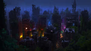 A City With Trees And Buildings At Night Wallpaper