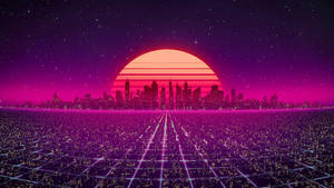A Cityscape With A Pink Sunset Wallpaper