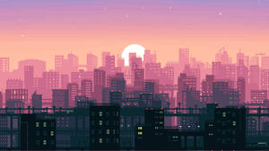 A Cityscape With A Sunset Wallpaper