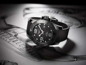 A Close-up View Of A High-class Longines Hydroconquest Timepiece On A Sketchpad Wallpaper