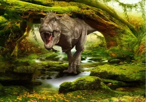 A Closeup View Of A Realistic 3d Model Of A Dinosaur Wallpaper