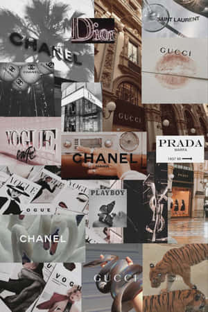 A Collage Of Chanel Logos And Other Images Wallpaper