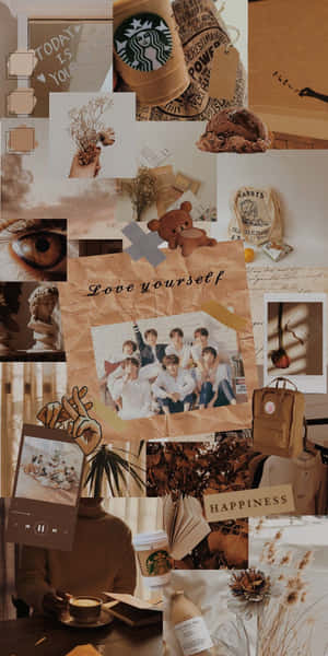 A Collage Of Photos And Objects With Brown And Brown Colors Wallpaper